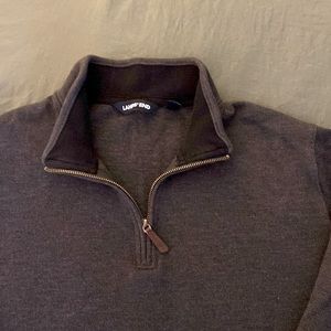 Land’s End Men’s Bedford Rib Heather grey with black collar Quarter Zip Sweater